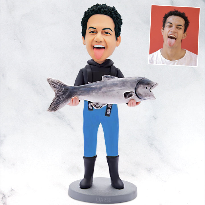 Create Your Own Bobblehead with Holding Fish, Father's Day Customized Bobblehead Gifts - OARSE