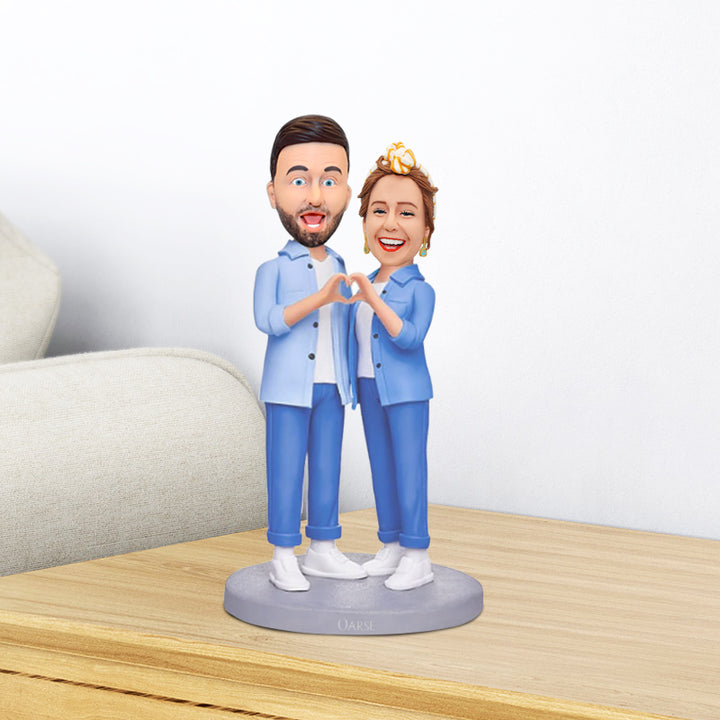 Personalized Bobblehead Couple Hands in Heart Pose, Custom Bobblehead From Photo - OARSE