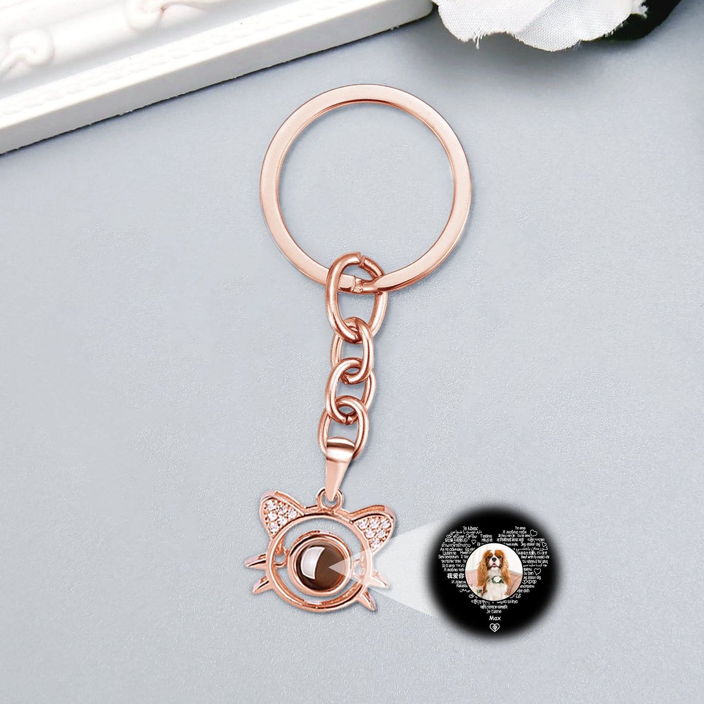 Cat Shape Picture Projection Keychain Personalized Pet Memorial Keychian for Pet Lover - OARSE