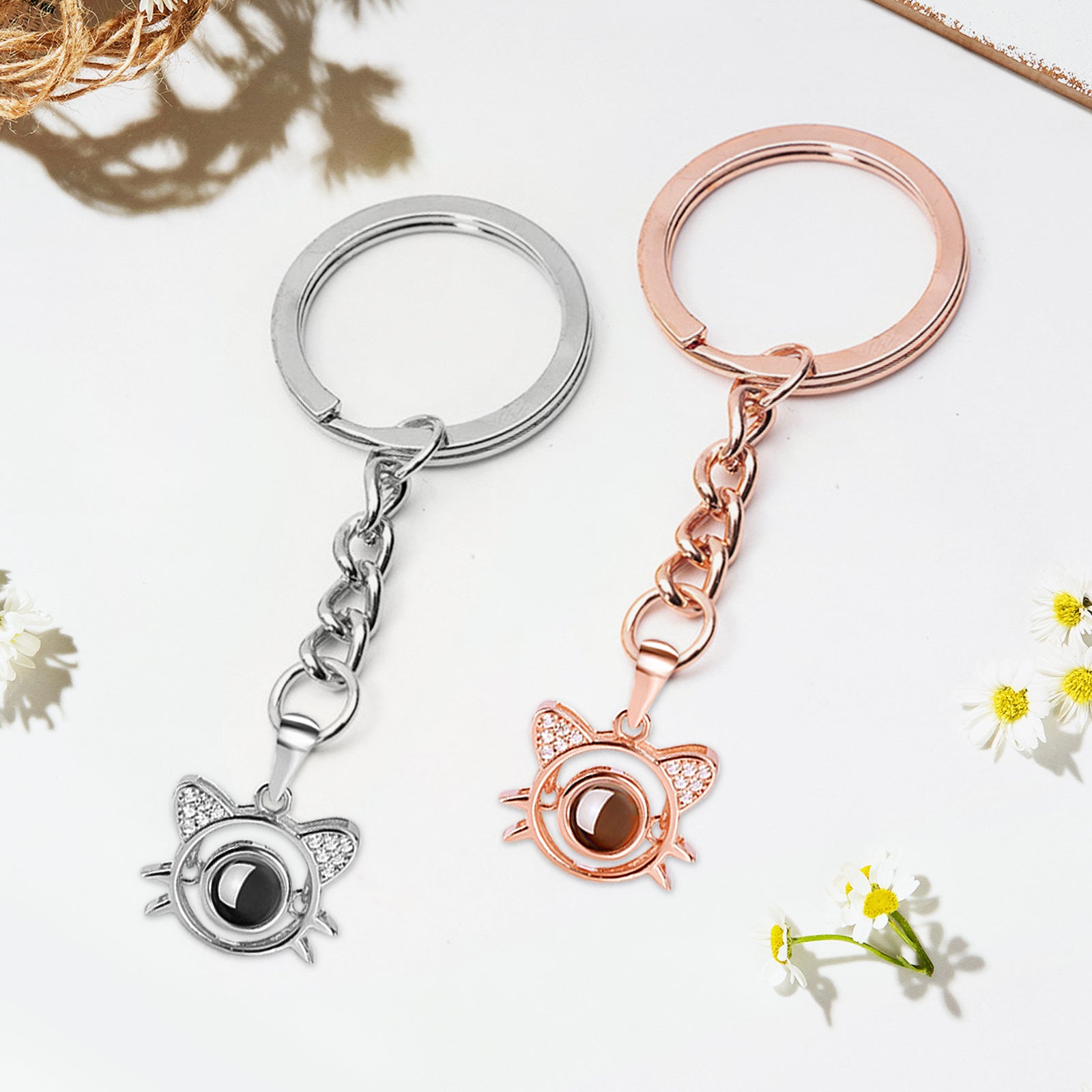 Cat Shape Picture Projection Keychain Personalized Pet Memorial Keychian for Pet Lover - OARSE