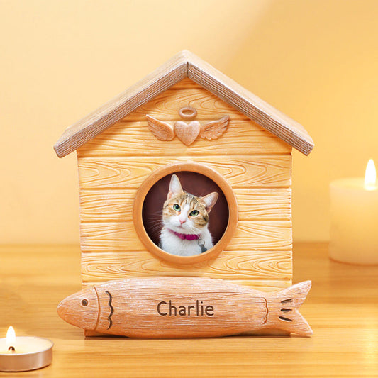 Custom Cat Cremation Urn with Photo Frame Personalized Pet Loss Memorial Gift - OARSE