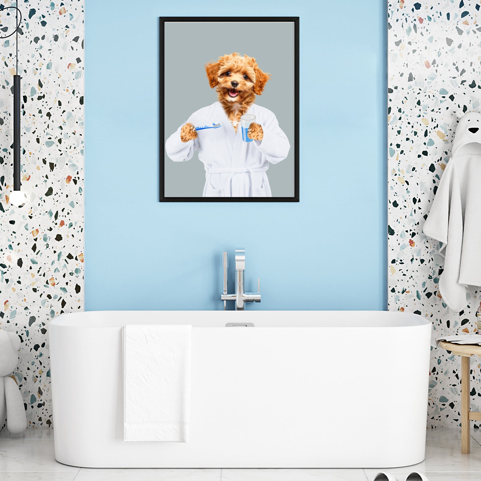Custom Pet Canvas Personalized Bathrobe Dog Portraits Wall Art - OARSE