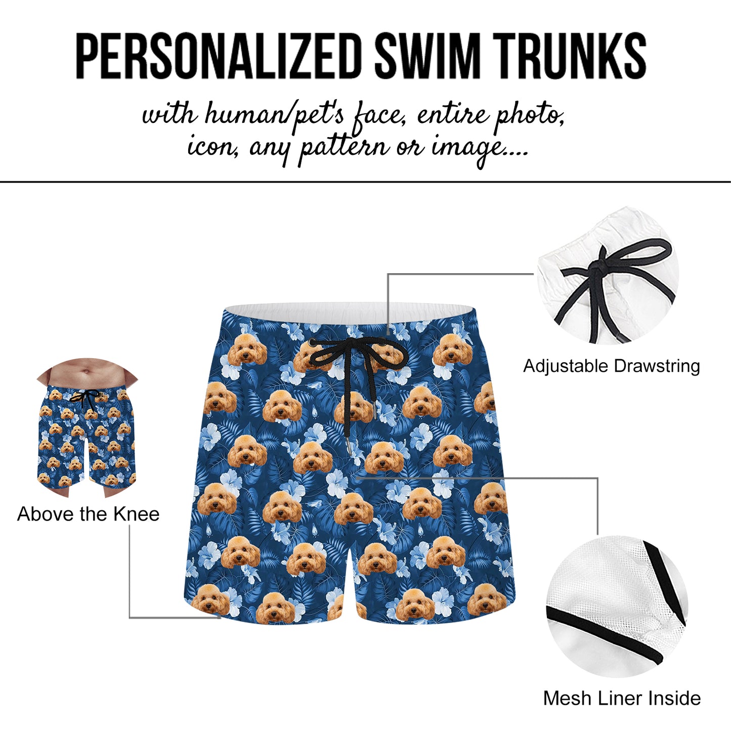 Custom Pet Photo Swim Trunks for Men - OARSE