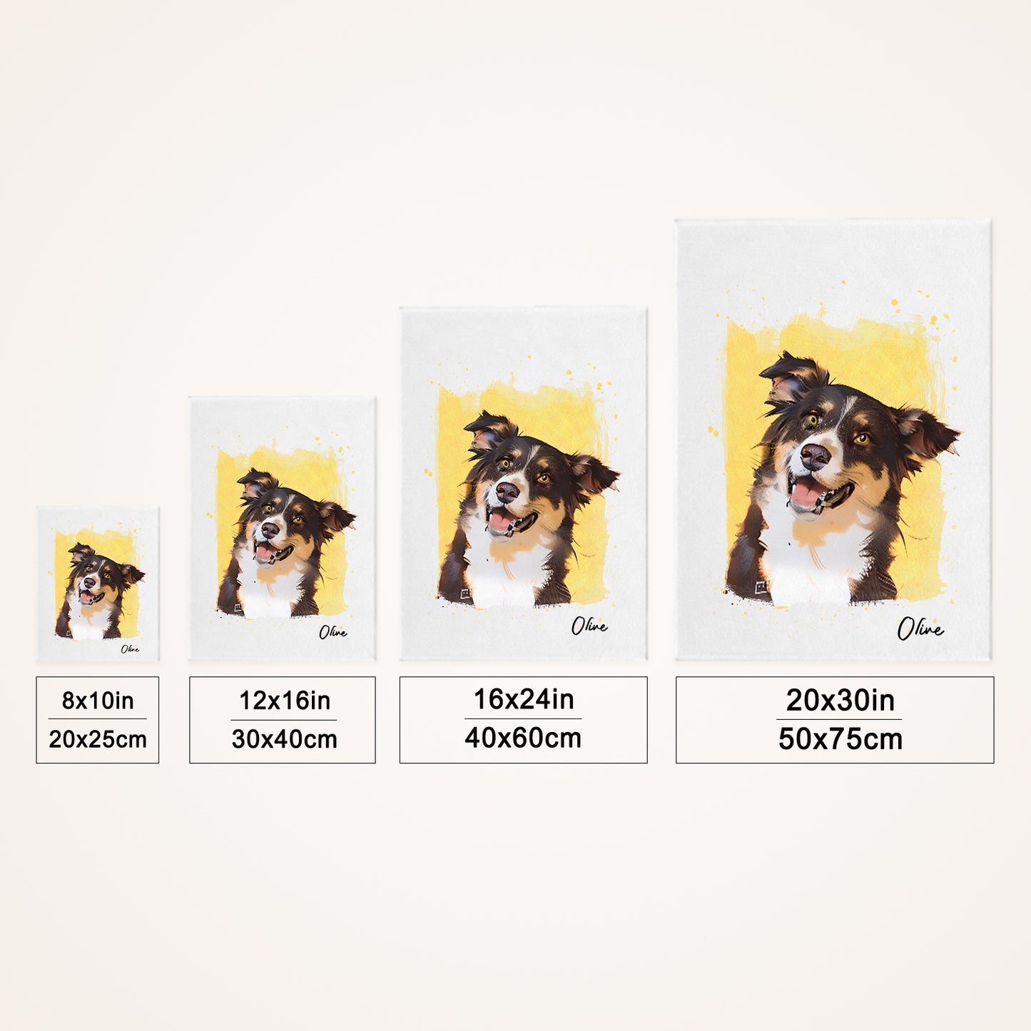 Custom Watercolor Pet Portrait Canvas Art from Your Dogs Cats Photo - OARSE