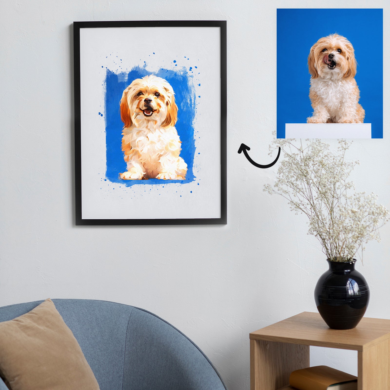 Custom Watercolor Pet Portrait Canvas Art from Your Dogs Cats Photo - OARSE