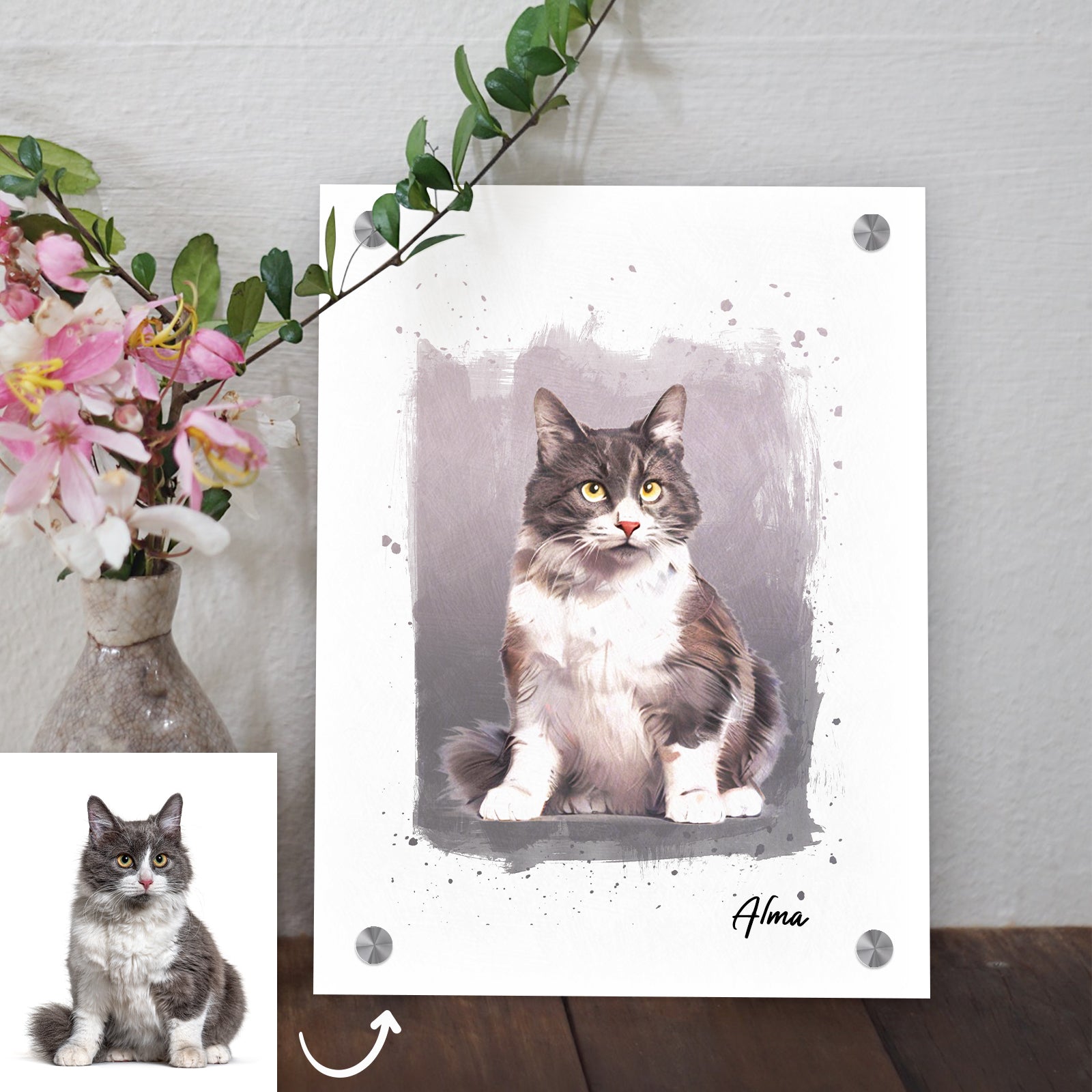 Custom Watercolor Pet Portrait Canvas Art from Your Dogs Cats Photo - OARSE