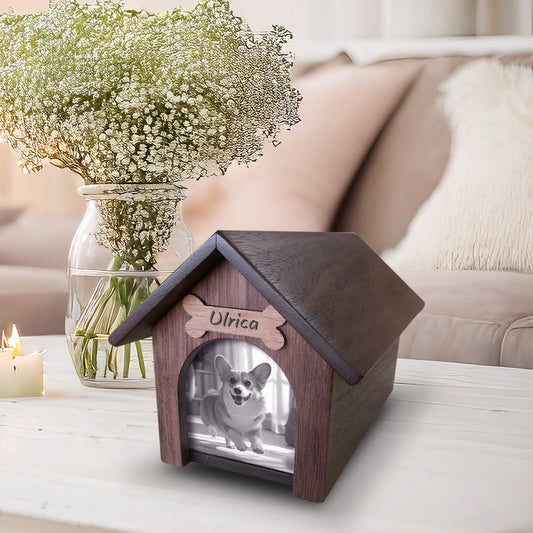 Doghouse Custom Pet Memorial Urn Personalized Dog Ashes Box with Picture Frame - OARSE