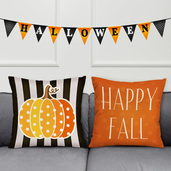 Happy Fall Themed Decorative Pillow, Cozy Pumpkin Pillows for Thanksgiving, Halloween - OARSE