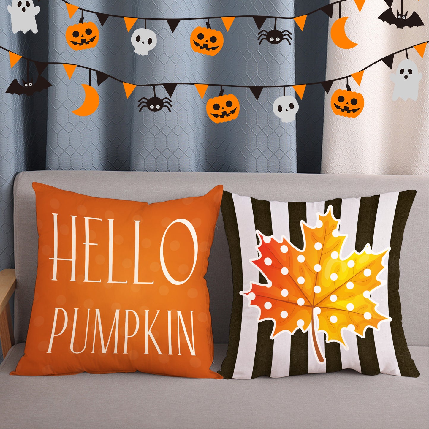 Happy Fall Themed Decorative Pillow, Cozy Pumpkin Pillows for Thanksgiving, Halloween - OARSE