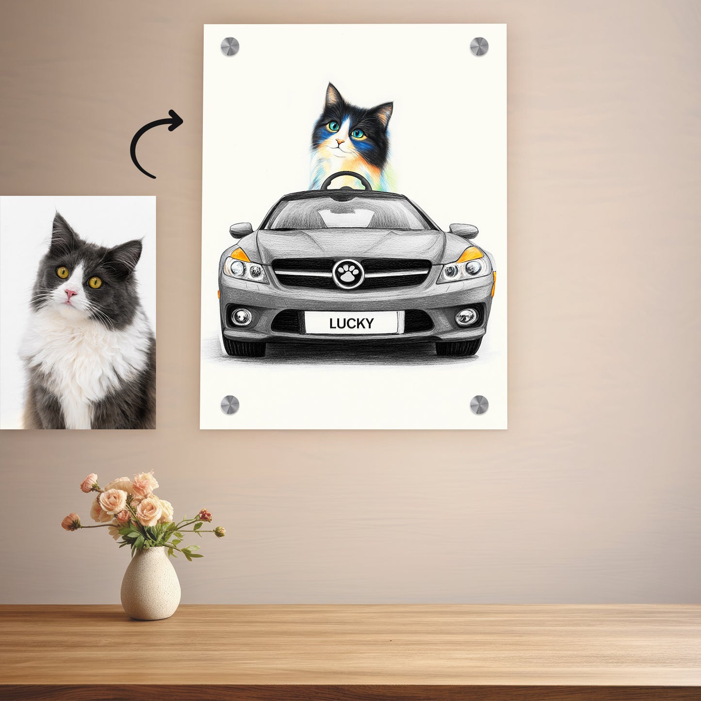 Luxury Car Personalized Pet Art Canvas from Photos - OARSE