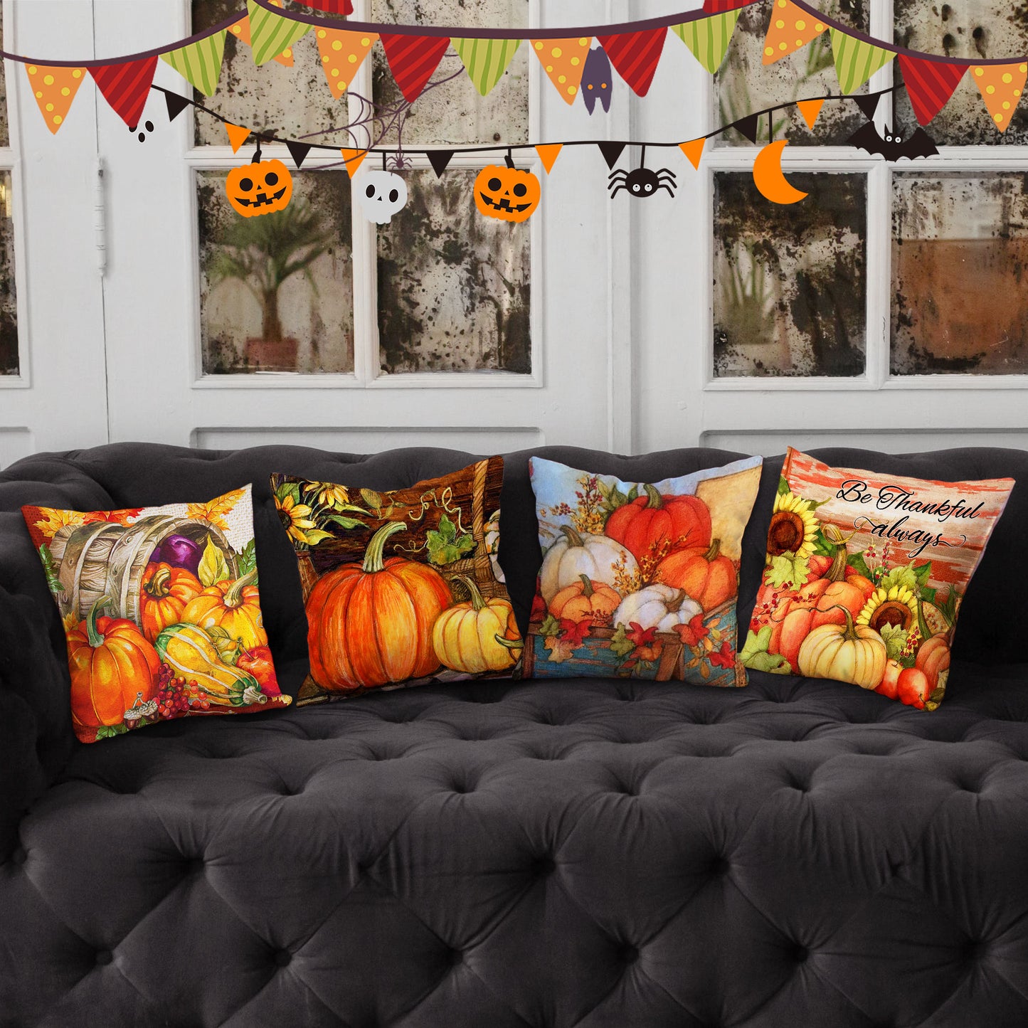Cute Pumpkin Decorative Pillows Orange Halloween Pillow Set for Thanksgiving Gifts - OARSE