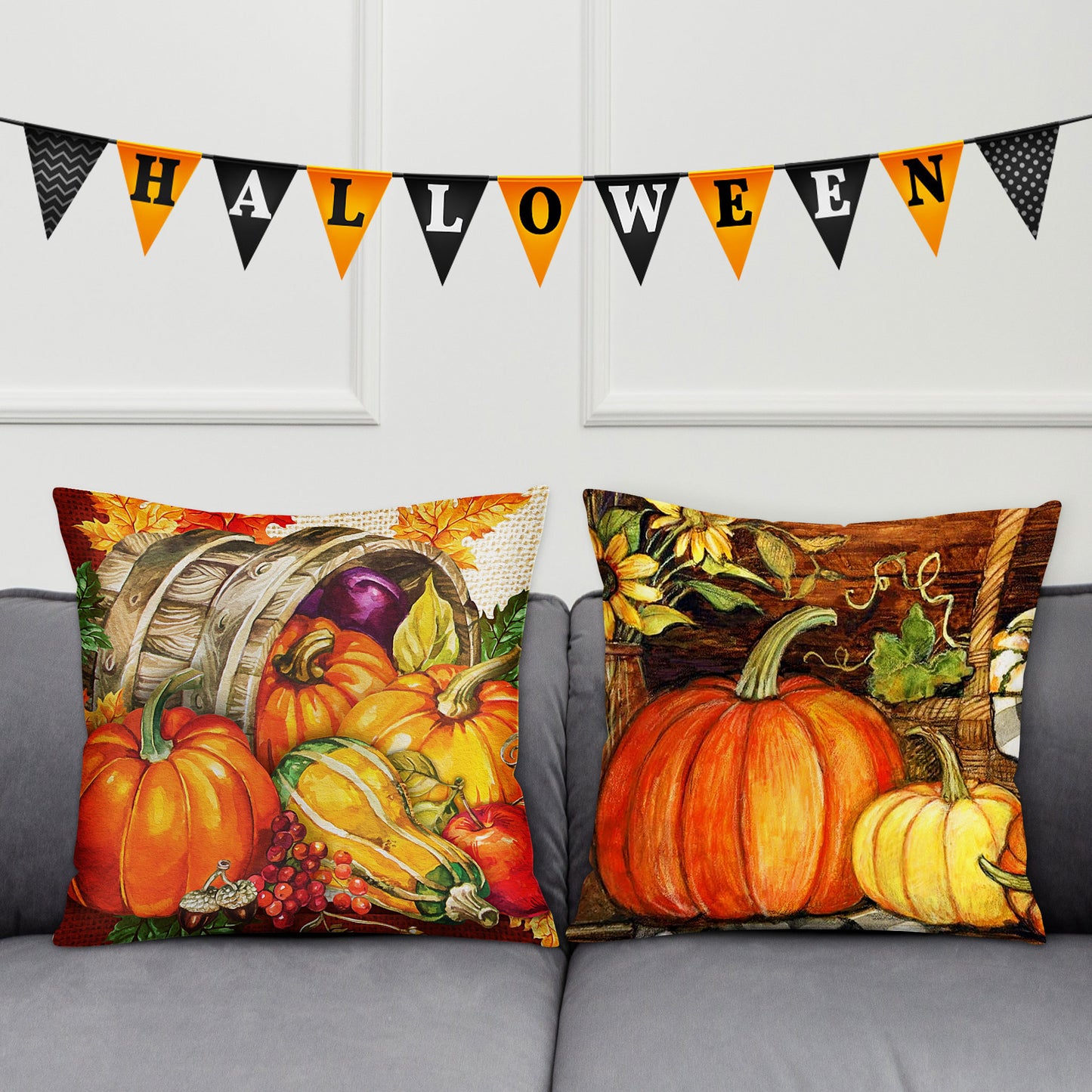 Cute Pumpkin Decorative Pillows Orange Halloween Pillow Set for Thanksgiving Gifts - OARSE