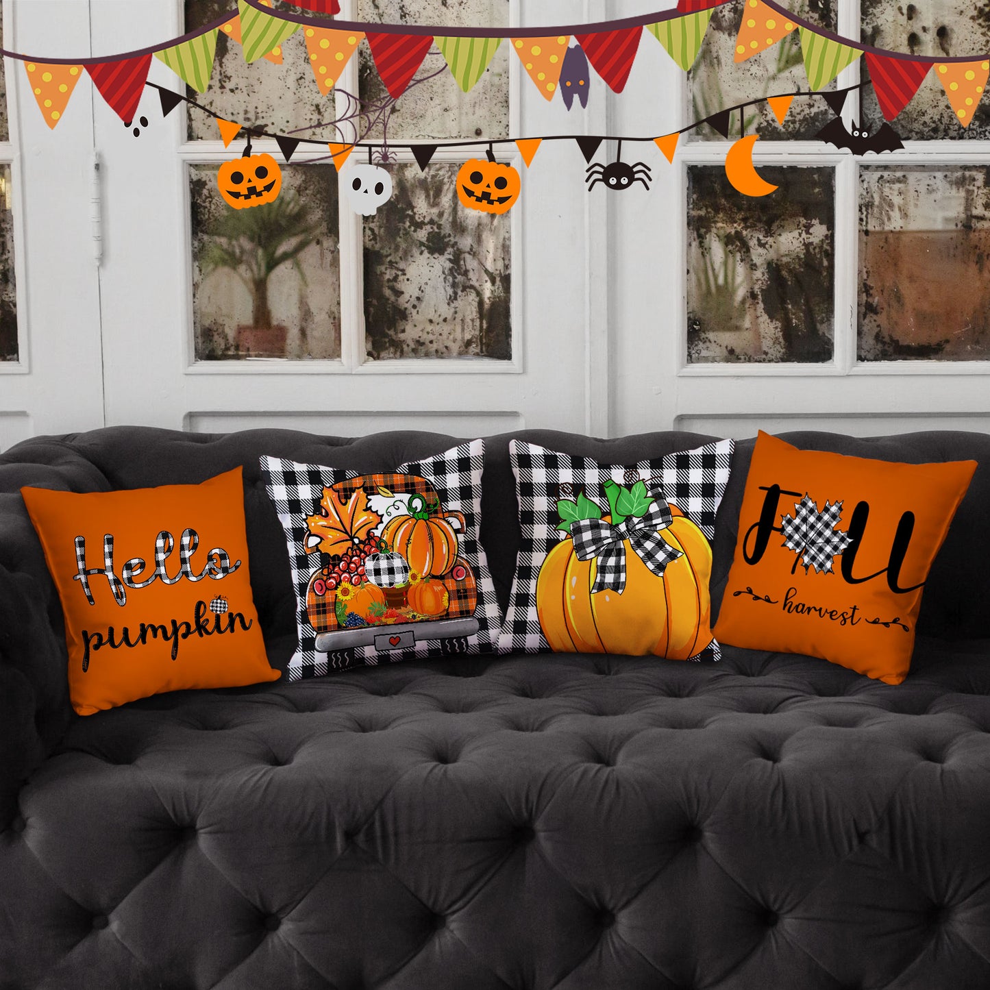 Orange Pumpkin Pillows Set Fall Harvest Decorative Pillows for Halloween Gift - OARSE