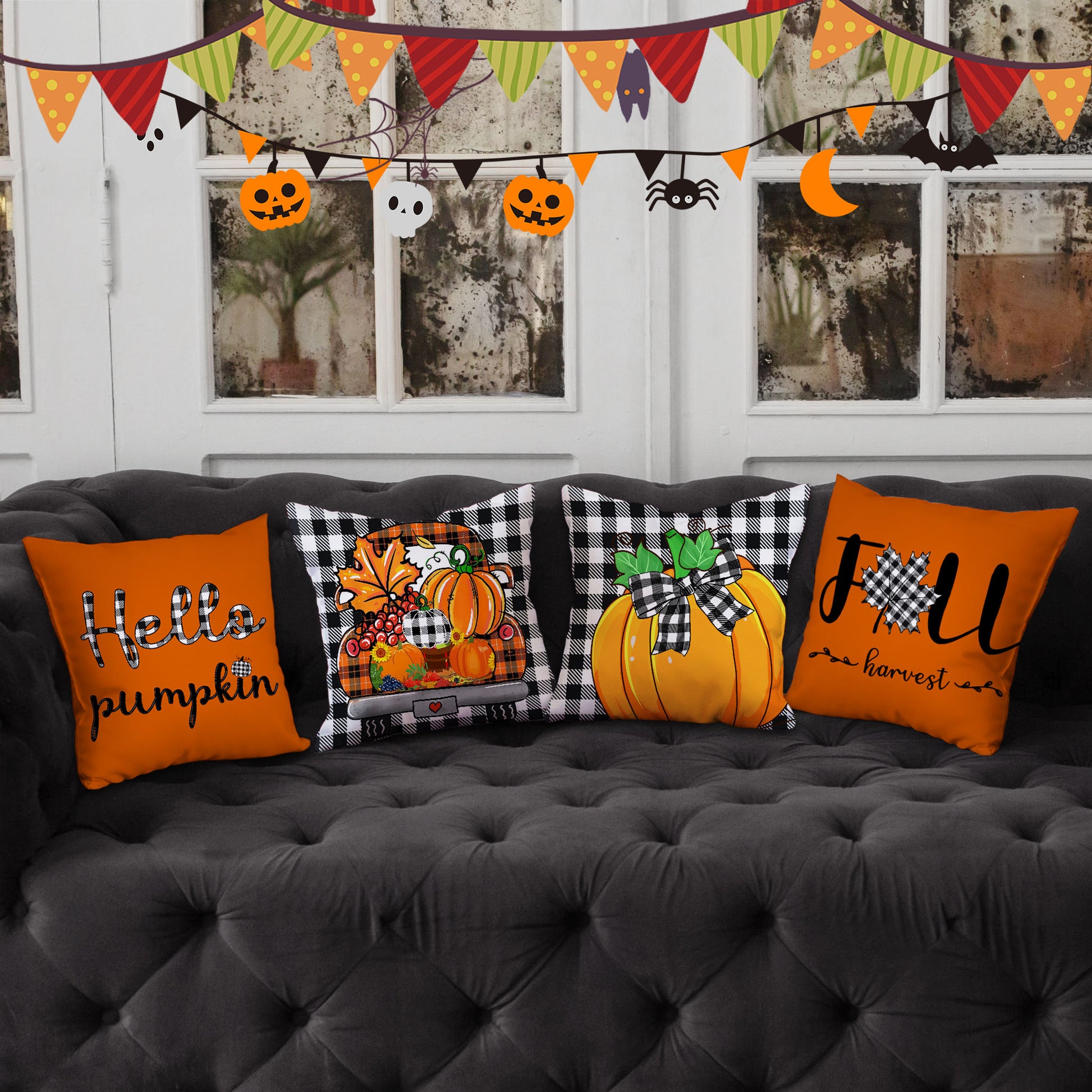 Orange Pumpkin Pillows Set Fall Harvest Decorative Pillows for Halloween Gift - OARSE