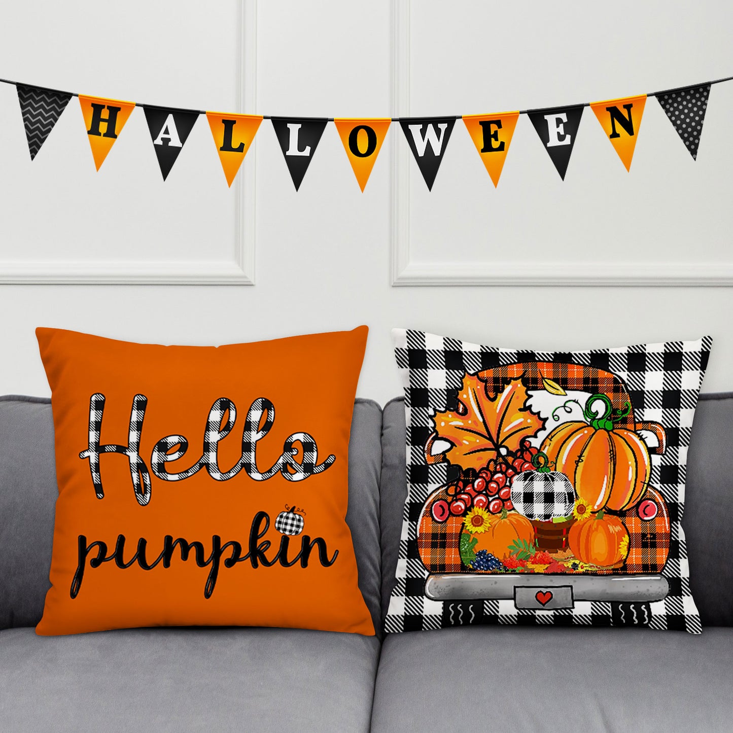 Orange Pumpkin Pillows Set Fall Harvest Decorative Pillows for Halloween Gift - OARSE