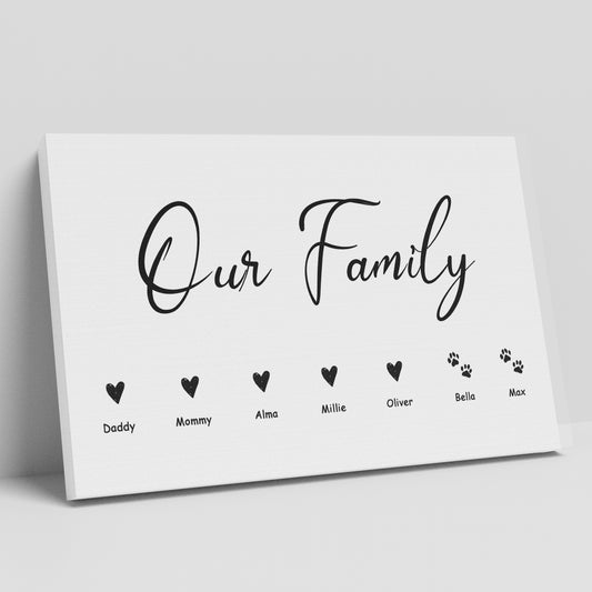 "Our Family" Personalized Name Canvas Prints with Paw - OARSE