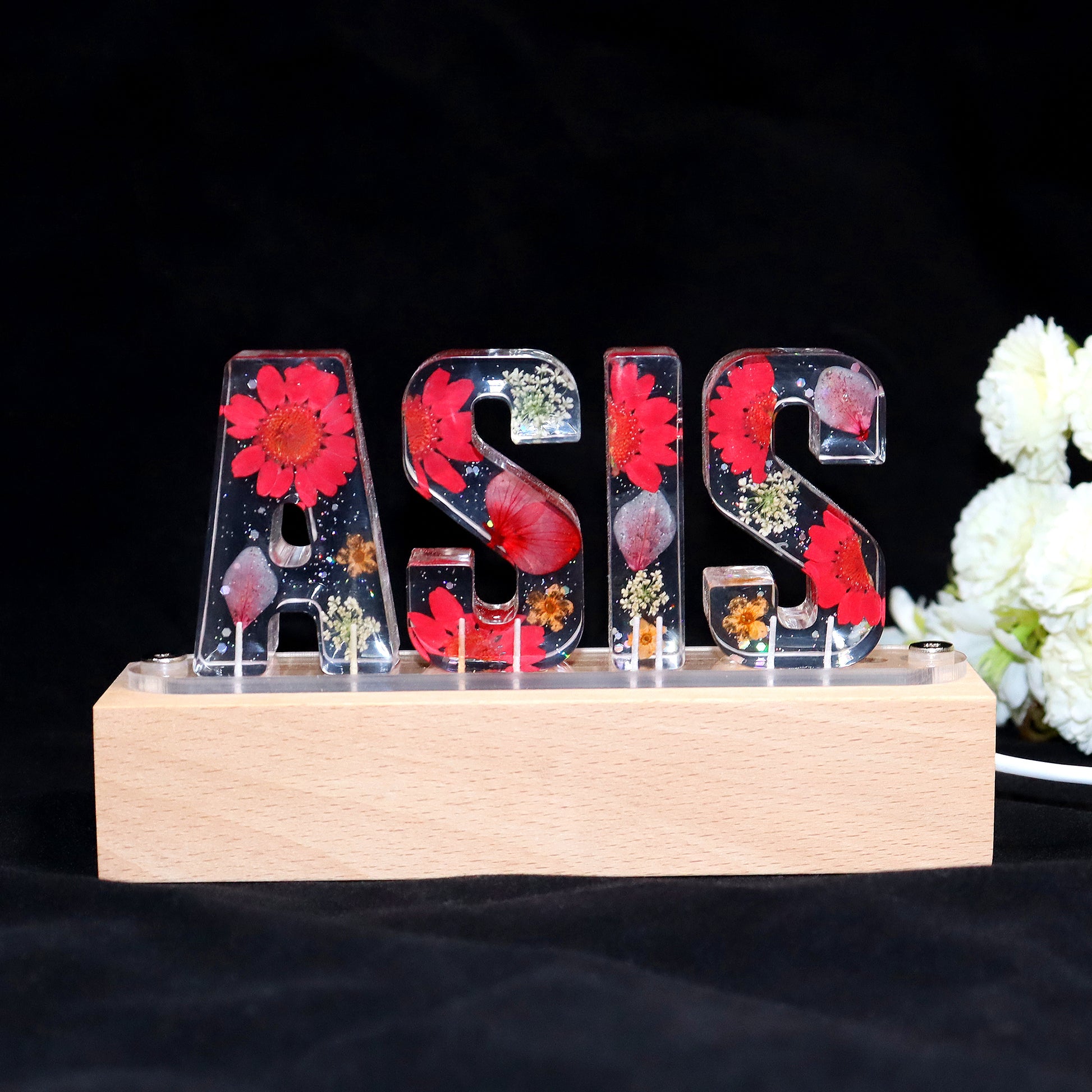 Personalized Dried Flower Resin Night Lamp for Home Lighting and Romantic Gifts - OARSE