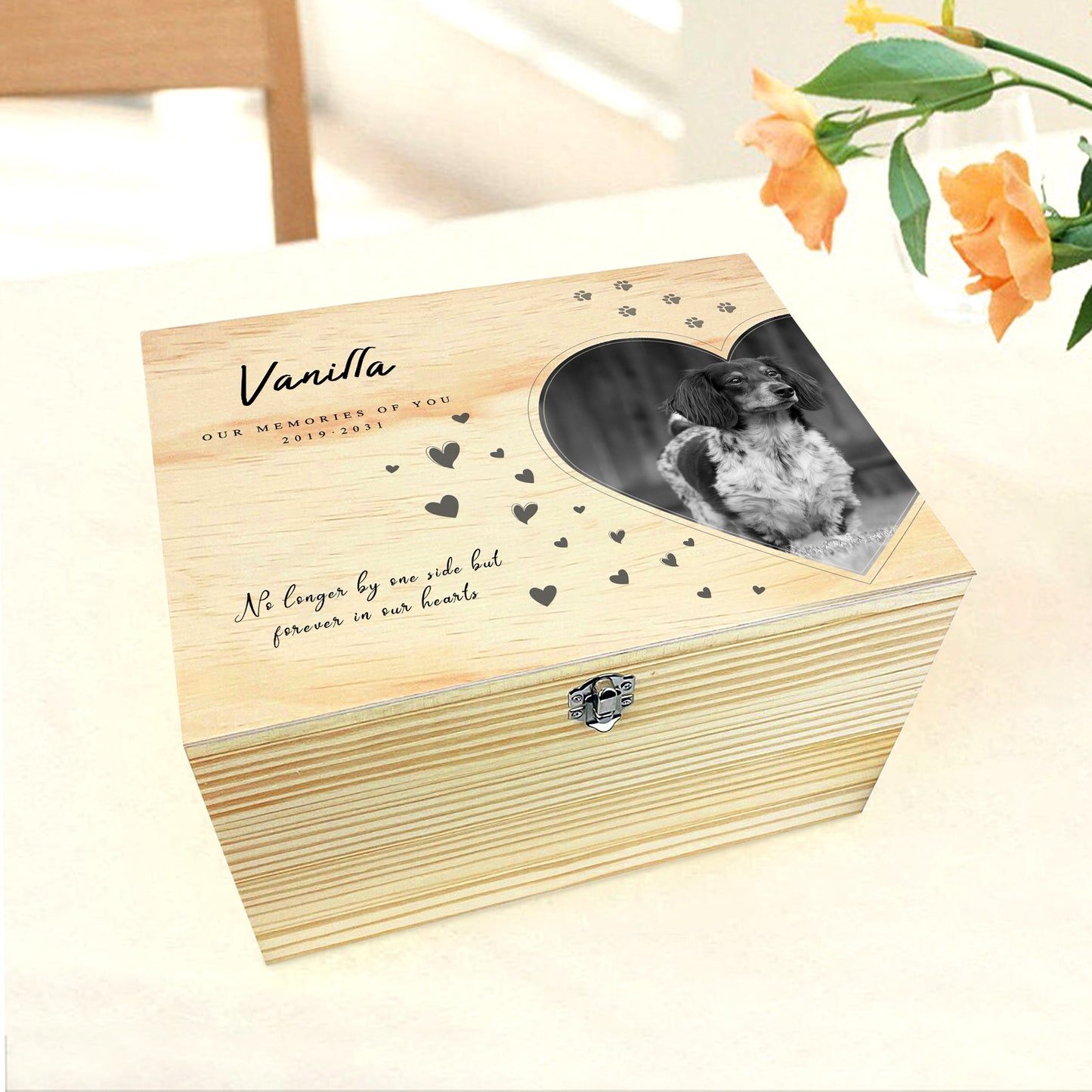 Personalized Pet Memorial Photo Memory Box for Dog Ashes - OARSE