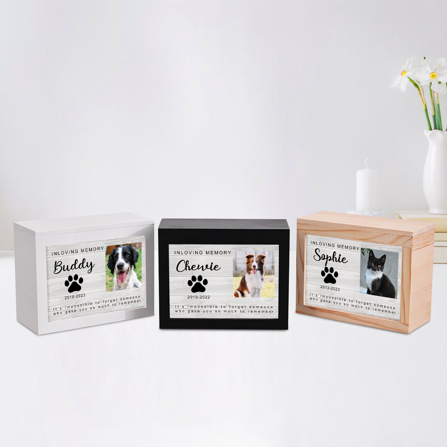 Personalized Wooden Lighted Pet Memorial Urn with Photo for Dog/Cat Ashes - OARSE