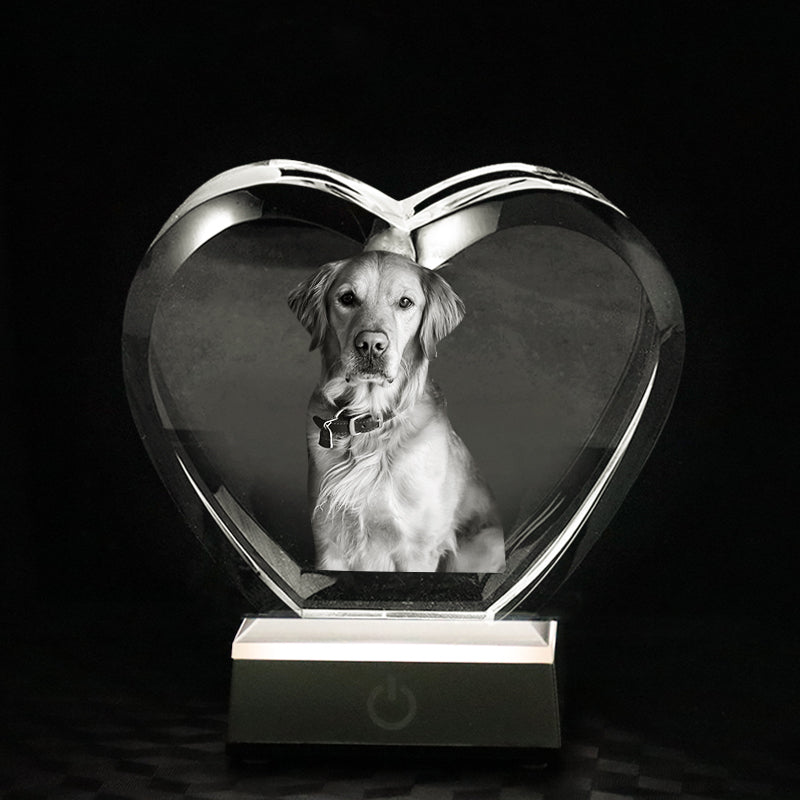 Custom Pet 3d Crystal Heart Personalized Crystal Picture Frames with Laser Photo Etched - OARSE
