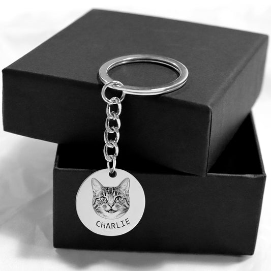 Round Engraved Pet Portrait Keychain Personalized with Photo - OARSE