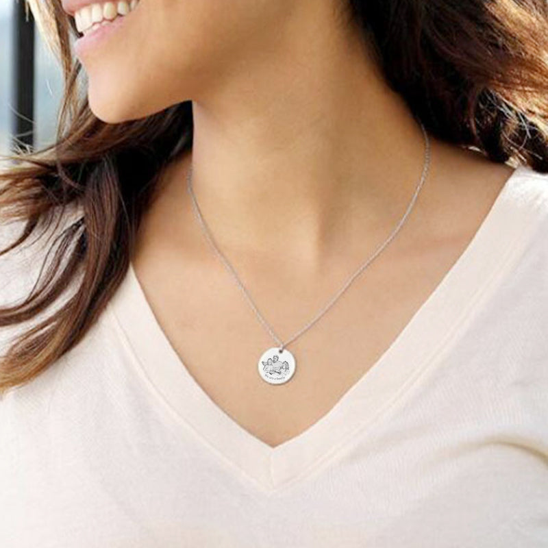 Personalized Circle Photo Necklace, Engraved Picture Pendant - Oarse