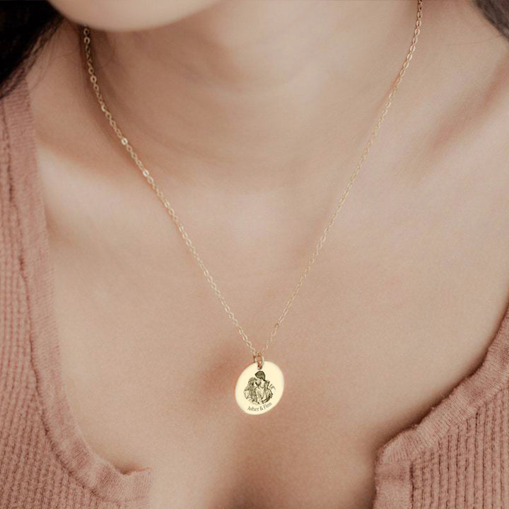 Personalized Circle Photo Necklace, Engraved Picture Pendant - Oarse