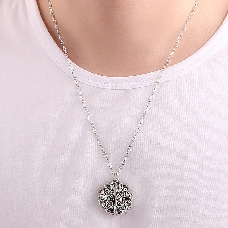 Sunflower Photo Locket Sliding Locket Necklace - Oarse