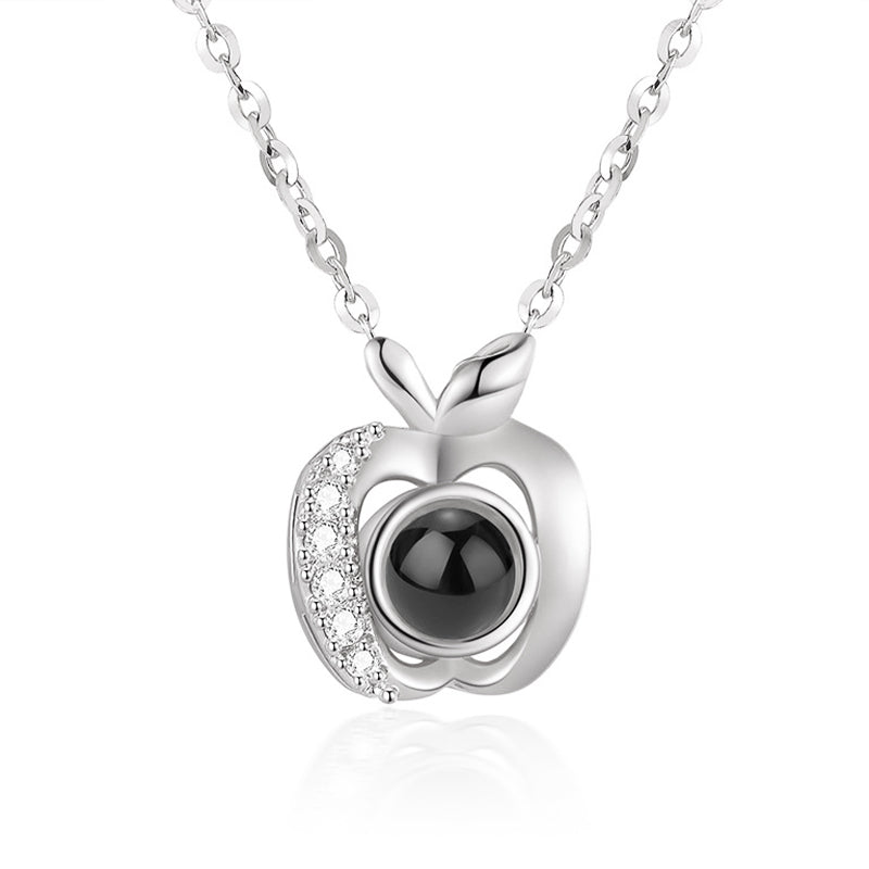 Apple Shape Personalised Photo Projection Necklace, Necklace With 100 Languages - Oarse