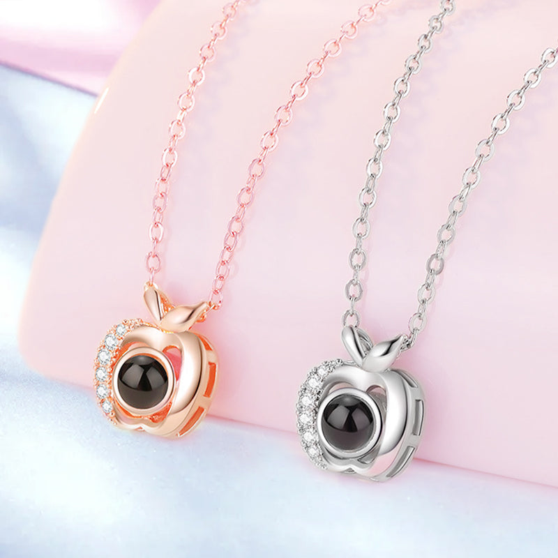 Apple Shape Personalised Photo Projection Necklace, Necklace With 100 Languages - Oarse