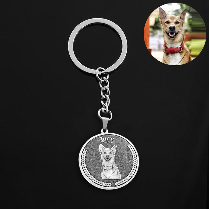 Custom Pet Photo Keychain with Name Engraved Personalized Dog Memorial Keying - OARSE