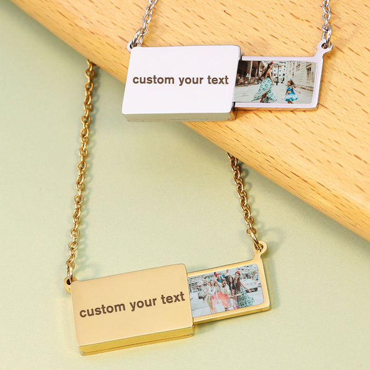 Personalized Envelope Necklace With Photo, Sliding Locket Necklace For Anniversary - Oarse