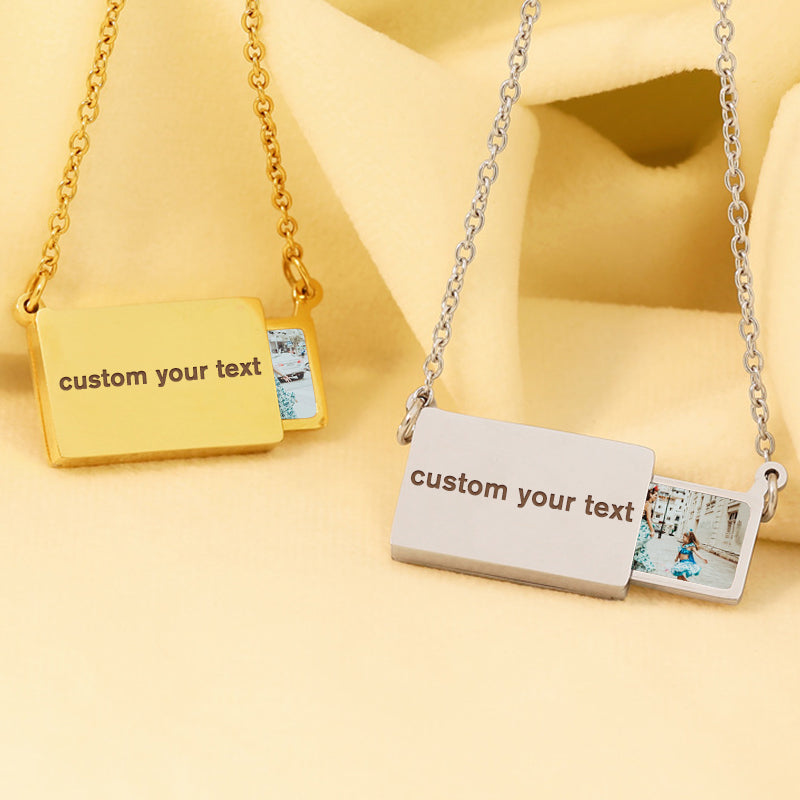 Personalized Envelope Necklace With Photo, Sliding Locket Necklace For Anniversary - Oarse