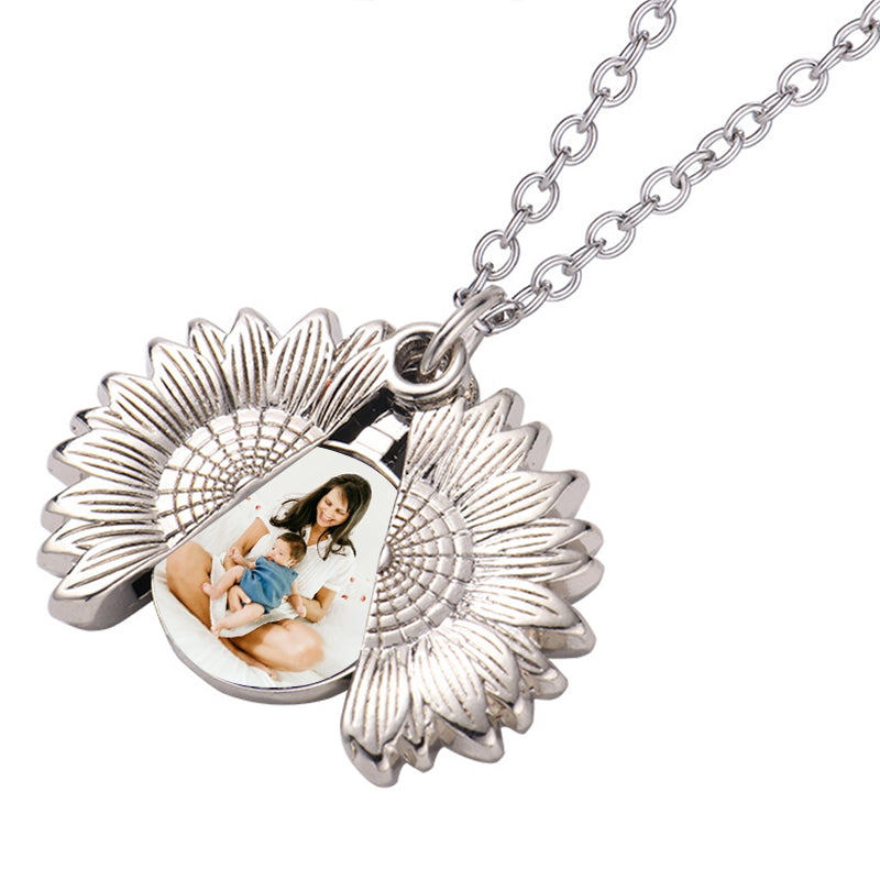 Sunflower Photo Locket Sliding Locket Necklace - Oarse