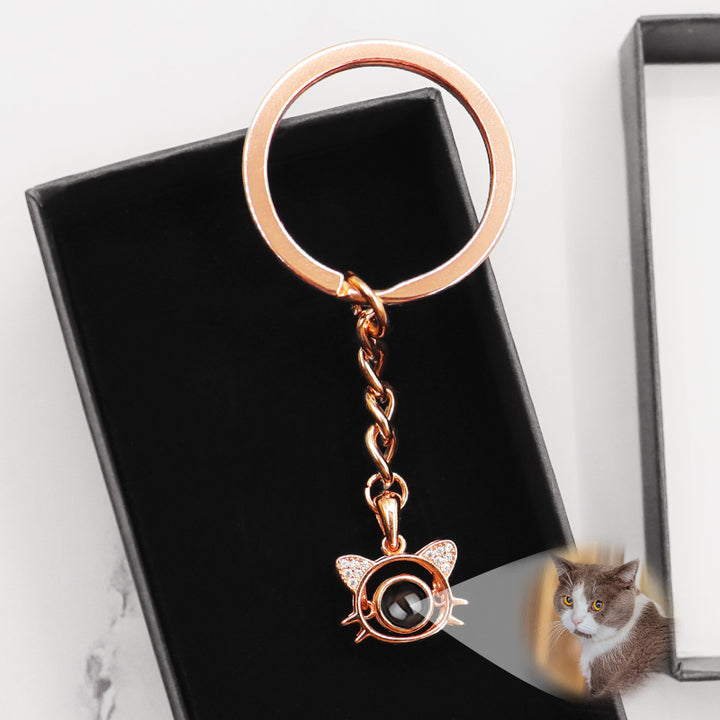 Cat Shape Picture Projection Keychain Personalized Pet Memorial Keychian for Pet Lover - OARSE