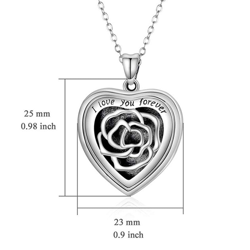 Sterling Silver Heart Locket Necklace With Picture, Locket Necklace Engraved Rose - Oarse