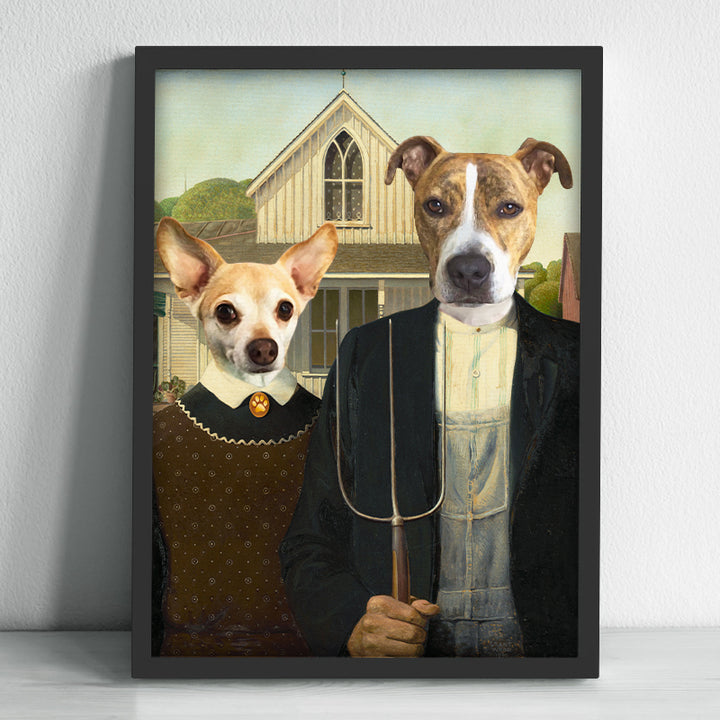 Custom American Gothic Funny Canvas for Couples, Pet and Pet Owner, Pet Couples - OARSE