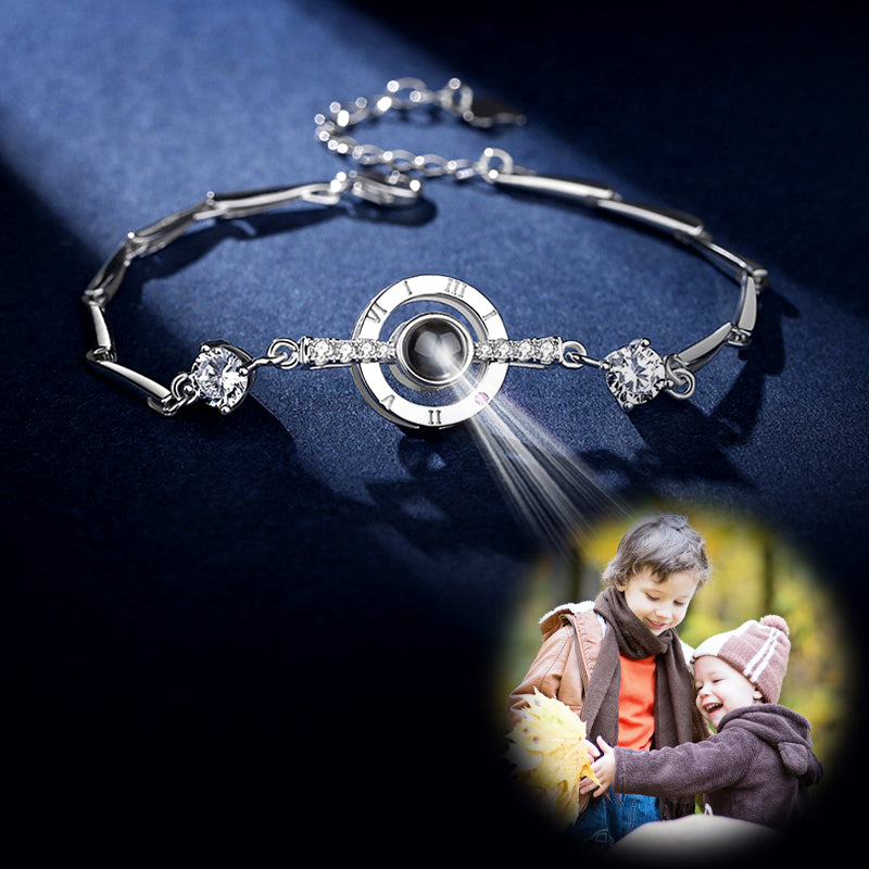 Round Shape Personalized Photo Projection Bracelet 925 Silver, Anniversary Jewelery For Her - Oarse