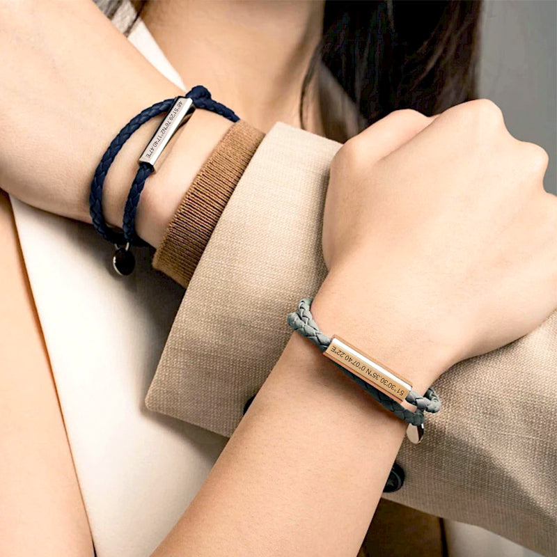 Personalized Leather Coordinate Bracelet Longitude And Latitude Bracelets For Couples - Oarse