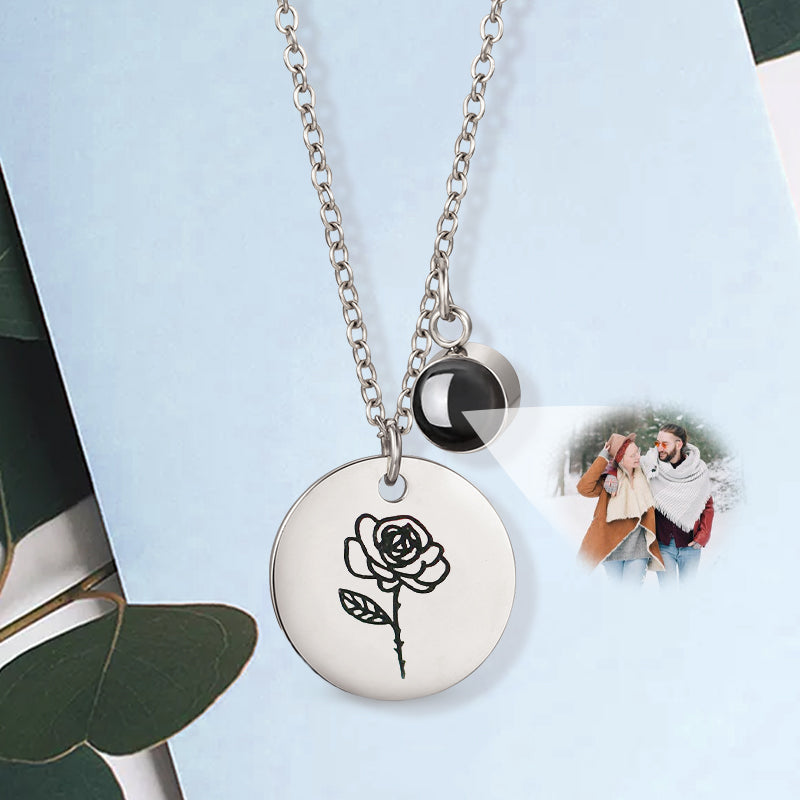 Projection Necklace Photo,Disc Necklace Birthday Flower Custom Made Necklace - Oarse