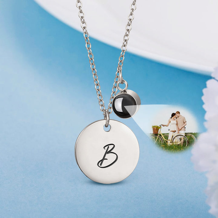Customized Photo Projection Necklace, Initials Engraved Disc Necklace - Oarse