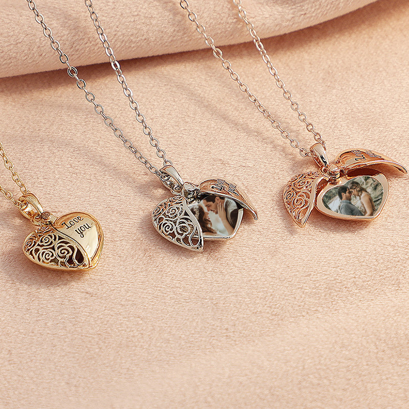Love Heart Locket Necklace For Couples, Heart Photo Locket Necklace - Oarse