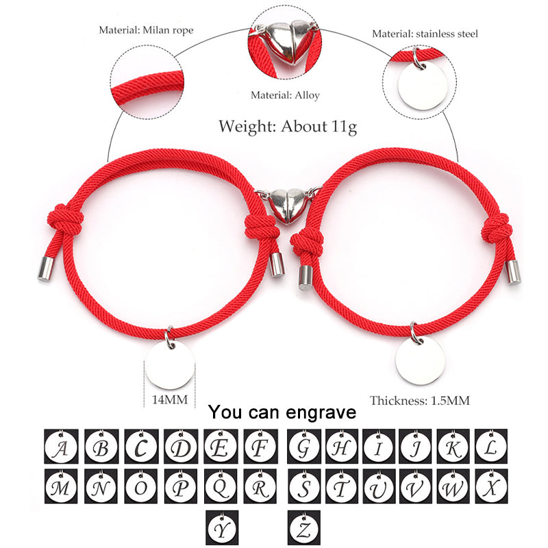 Personalized Couple Magnetic Bracelet With Initials, Package Two Bracelets - Oarse