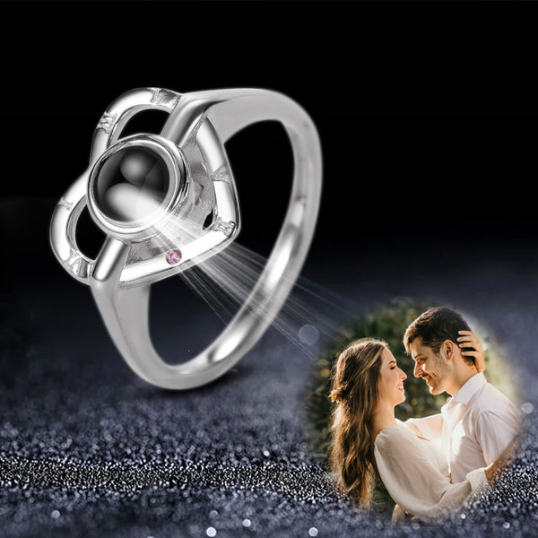 Custom Photo Projection Ring Sterling Silver Heart Ring With Photo Inside - Oarse