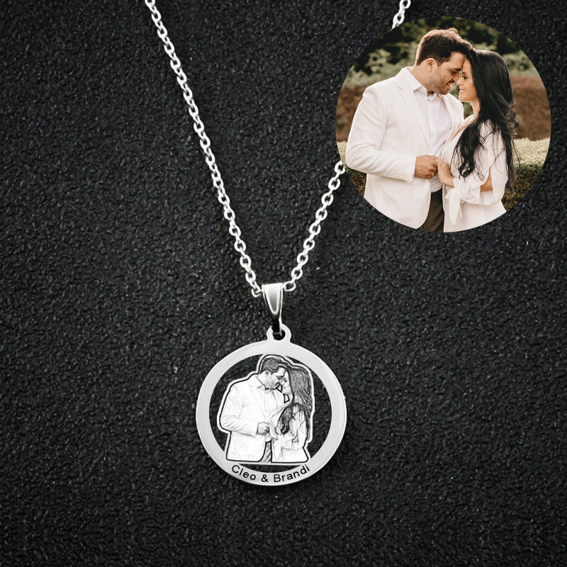 Sterling Silver Engraved Necklace Custom Picture Necklace For Her Him - Oarse