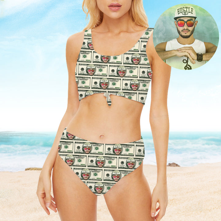 Money Swimsuit With Face Printed On It, Plus Size Two Piece Bathing Suits - Oarse