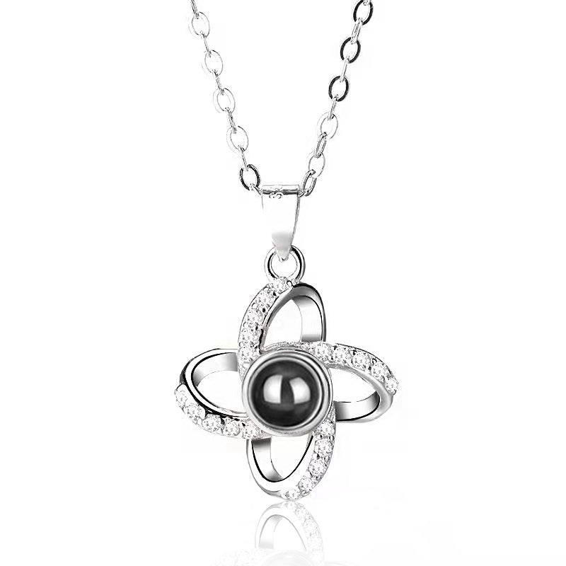 Personalised Photo Projection Necklace, Four Leaf Clover Photo Projection Pendant - Oarse