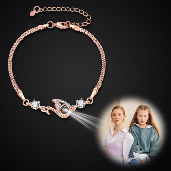 Swan Personalized Photo Projection Bracelet, Anniversary Jewellery Gifts For Her - Oarse