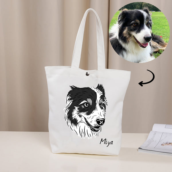 Custom Black and White Hand Drawn Pet Face Tote Bag - Oarse