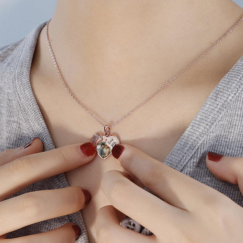 Love Heart Locket Necklace For Couples, Heart Photo Locket Necklace - Oarse